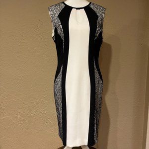 Cache Women's Black and White Lace Applique Full Zippered Size 14 Dress